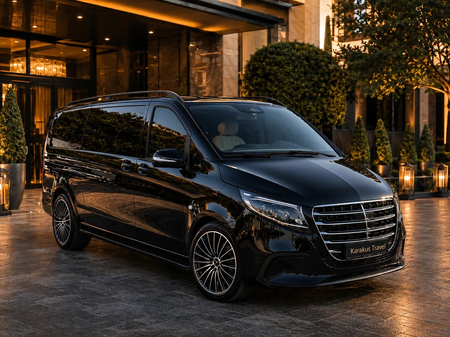 Karakus Travel Mercedes Vito VIP exterior in a premium private arrival setting