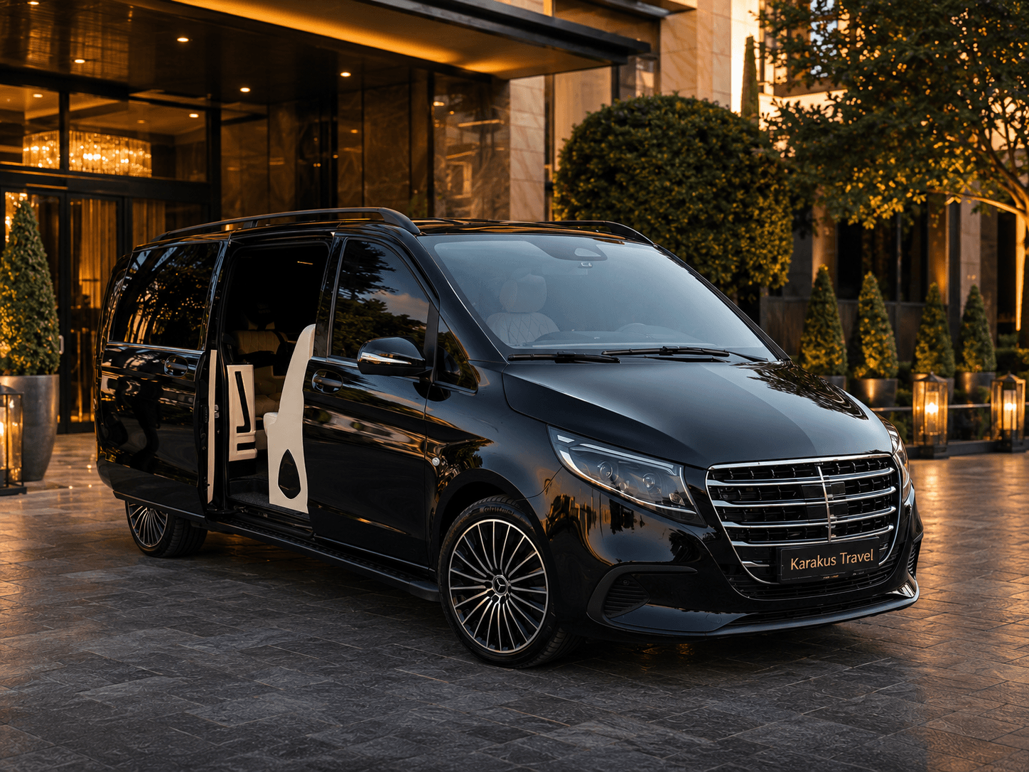 Open sliding door entry into Karakus Travel Mercedes Vito VIP cabin